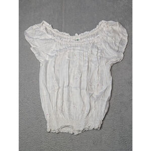 Women's Island Planet White Embroidered Off-Shoulder Blouse Gauzy